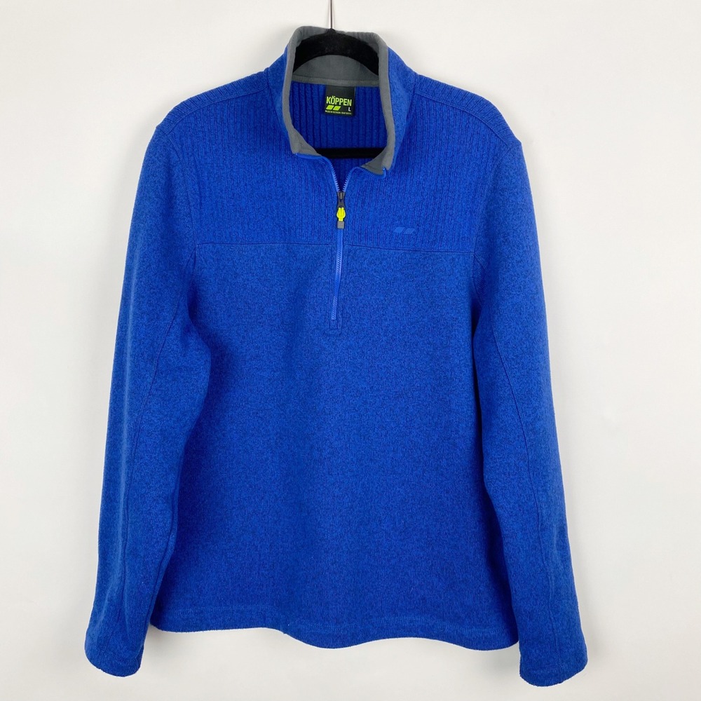Koppen Quarter Zip Pullover Mens Large Blue Heathered Ribbed‎ Fleece Sweater